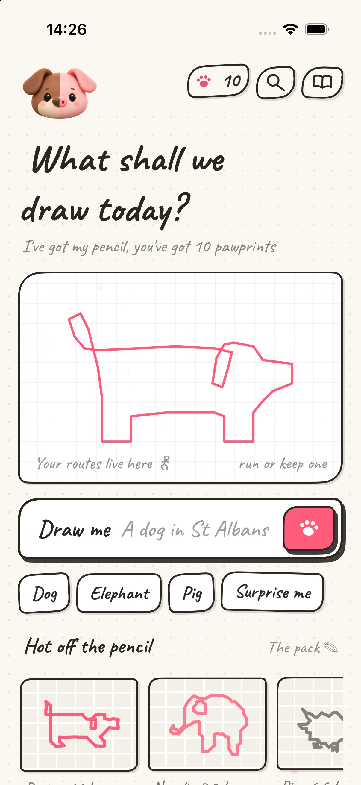 Pawcasso Home with a complete dog drawing and complete animal drawings in Hot off the pencil