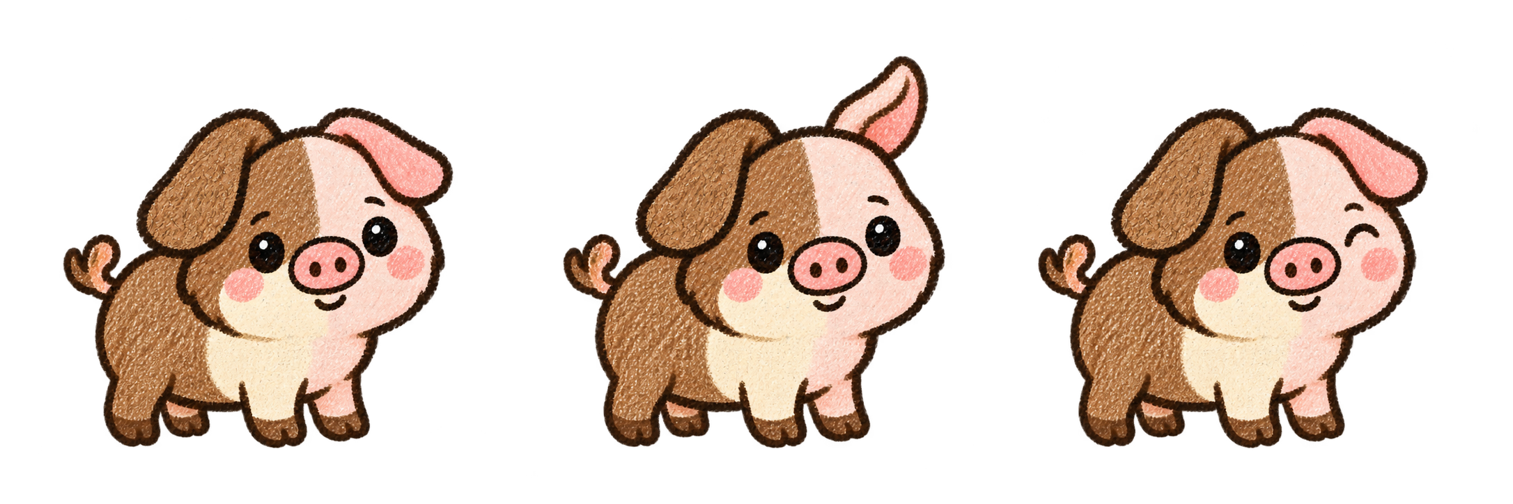 Our smiling full-body Pawcasso friend: a brown dog side, a pink pig side, and one curious heart